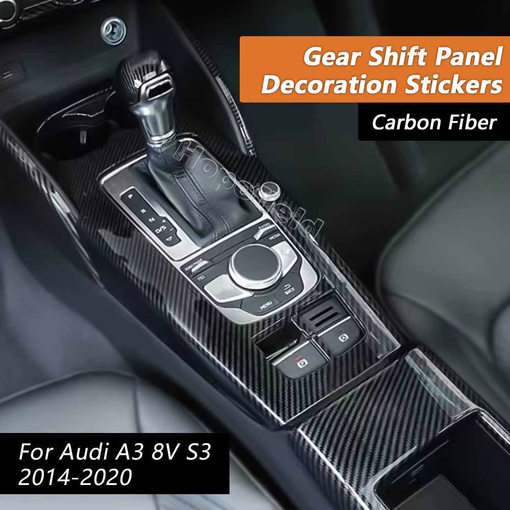 Carbon Fiber Gear Shift Knob Panel Frame Decoration Sticker for Audi A3 8V S3 2014-2020 No Start Button Car Interior Accessories