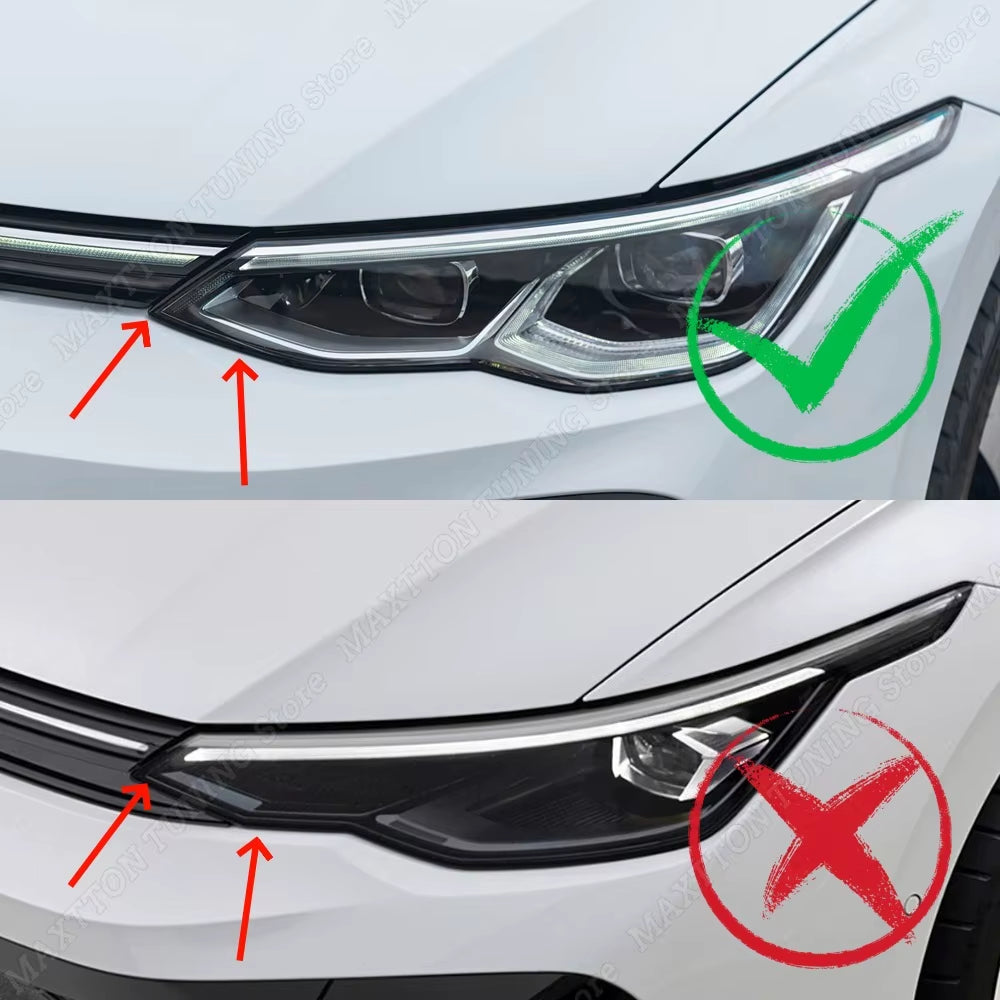 For VW Golf MK8 2020-2024 GTI GTD GTE R R-LINE TSI TDI Front Headlight Eyelids Eyebrow Splitter Stickers Cover ABS Accessories