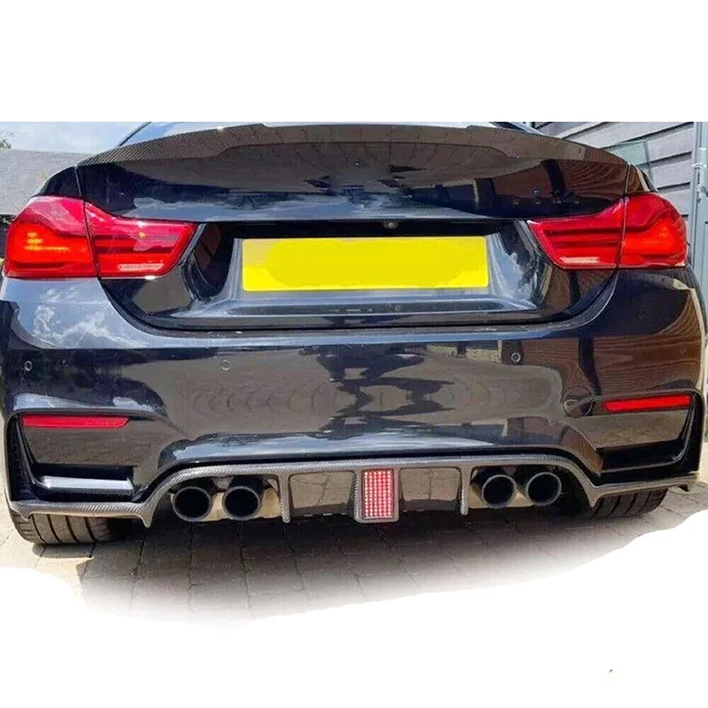 3X 2013 to 2018 for BMW 3 Series F30 Dedicated M3 Style Rear Bumper Lip Led Brake Light Diffuser Glossy Black Carbon Fiber Look
