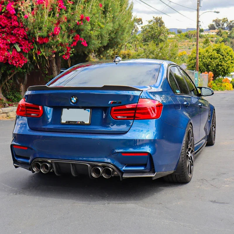 3X 2013 to 2018 for BMW 3 Series F30 Dedicated M3 Style Rear Bumper Lip Led Brake Light Diffuser Glossy Black Carbon Fiber Look