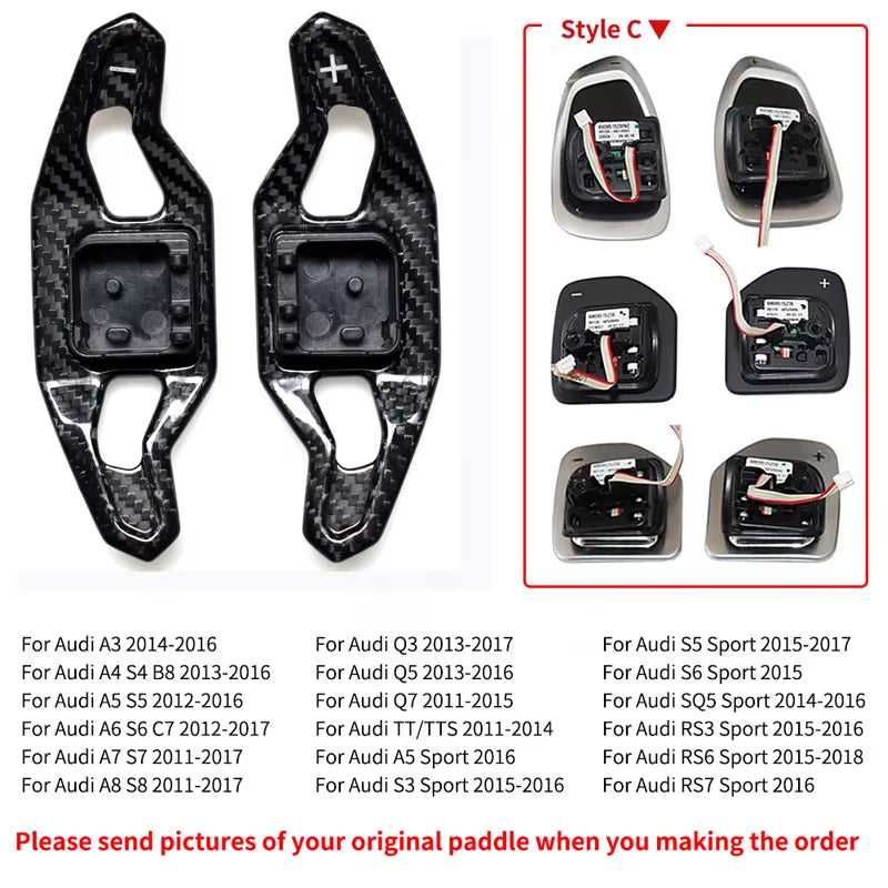 Carbon Fiber Shift Paddle for Audi A3 8V S3 RS3 A4 S4 A5 S5 RS4 B8 B9 A6 A7 TT TT R8 Q3 Q5 Car Steering Wheel Shifter Extension