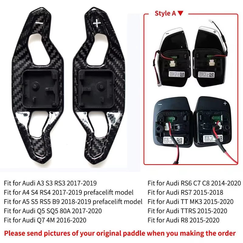 Carbon Fiber Shift Paddle for Audi A3 8V S3 RS3 A4 S4 A5 S5 RS4 B8 B9 A6 A7 TT TT R8 Q3 Q5 Car Steering Wheel Shifter Extension