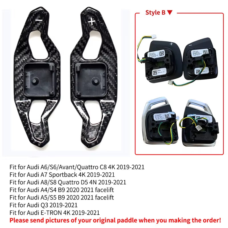 Carbon Fiber Shift Paddle for Audi A3 8V S3 RS3 A4 S4 A5 S5 RS4 B8 B9 A6 A7 TT TT R8 Q3 Q5 Car Steering Wheel Shifter Extension