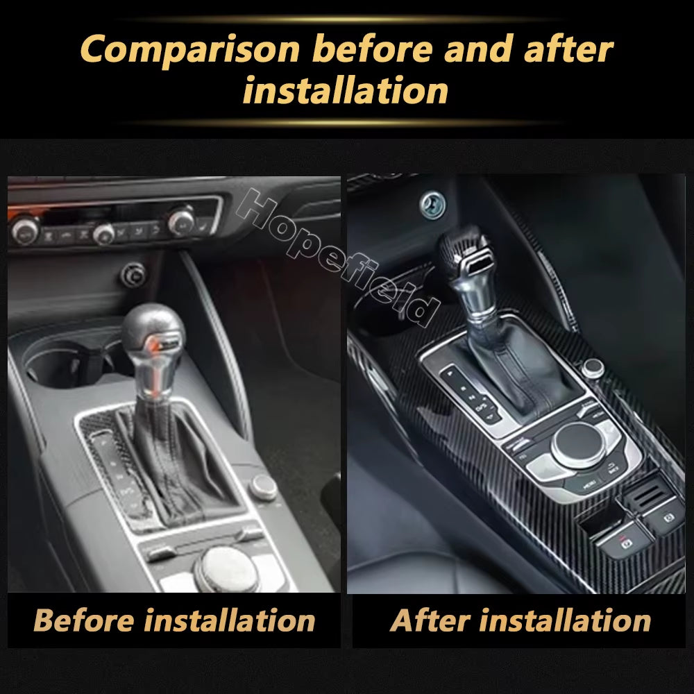 Carbon Fiber Gear Shift Knob Panel Frame Decoration Sticker for Audi A3 8V S3 2014-2020 No Start Button Car Interior Accessories