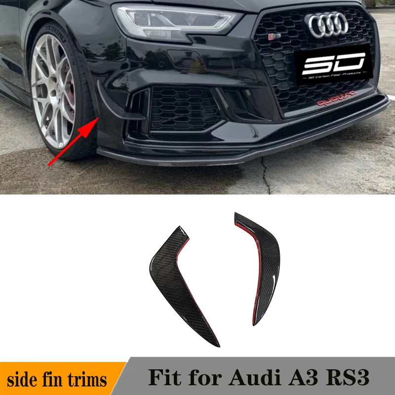 2 Piece Real Carbon Fiber Front Bumper Canard for Audi RS3 Front Bumper Lip Fin Splitter Spoiler Canard Bodykit FRP