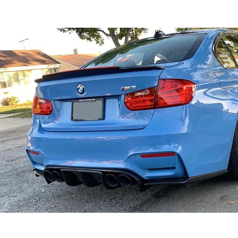 3X 2013 to 2018 for BMW 3 Series F30 Dedicated M3 Style Rear Bumper Lip Led Brake Light Diffuser Glossy Black Carbon Fiber Look