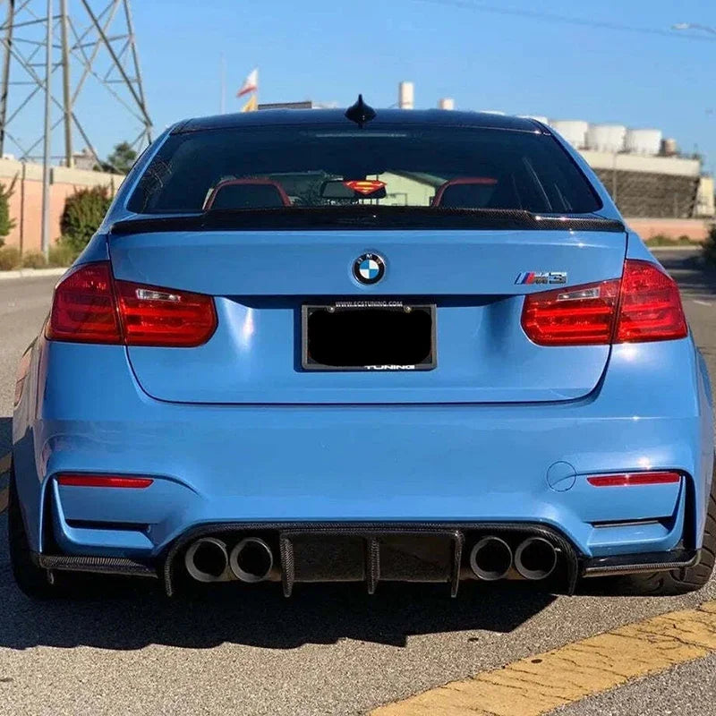 3X 2013 to 2018 for BMW 3 Series F30 Dedicated M3 Style Rear Bumper Lip Led Brake Light Diffuser Glossy Black Carbon Fiber Look