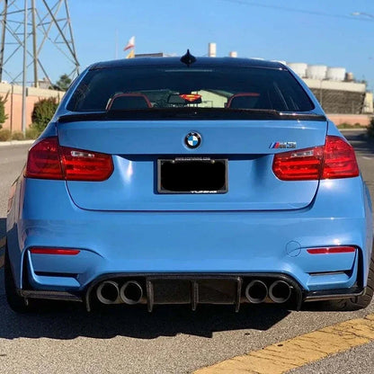 3X 2013 to 2018 for BMW 3 Series F30 Dedicated M3 Style Rear Bumper Lip Led Brake Light Diffuser Glossy Black Carbon Fiber Look