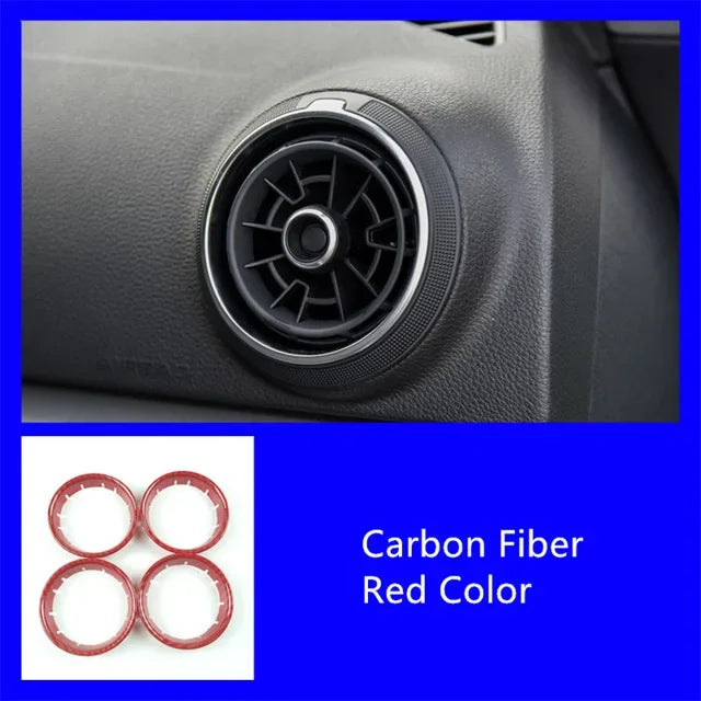 For Audi A3 8V RS3 2016-2019 Carbon Fiber Color Interior Air Vent Circles Center Console Air Conditioning Frame Cover Trim