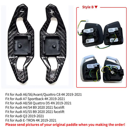 Carbon Fiber Shift Paddle for Audi A3 8V S3 RS3 A4 S4 A5 S5 RS4 B8 B9 A6 A7 TT TT R8 Q3 Q5 Car Steering Wheel Shifter Extension