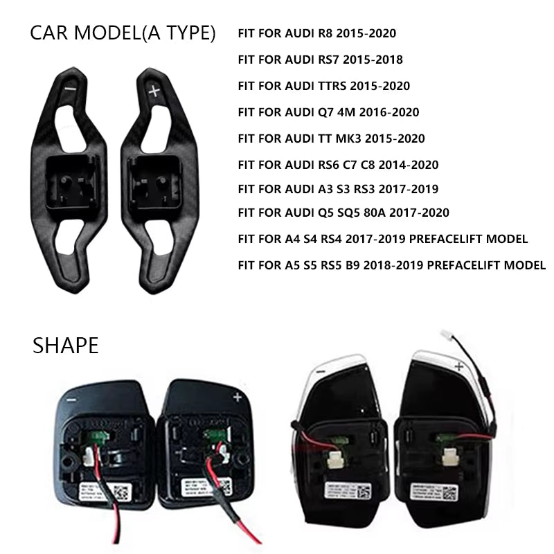 Carbon Fiber Shift Paddle for Audi A3 8V S3 RS3 A4 S4 A5 S5 RS4 B8 B9 A6 A7 TT TT R8 Q3 Q5 Car Steering Wheel Shifter Extension